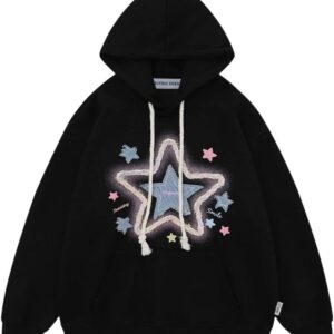 Aelfric Eden Womens Oversized Hoodies Star Graphic Fleece Hooded Streetwear Unisex Sweatshirts Pullover with Pocket