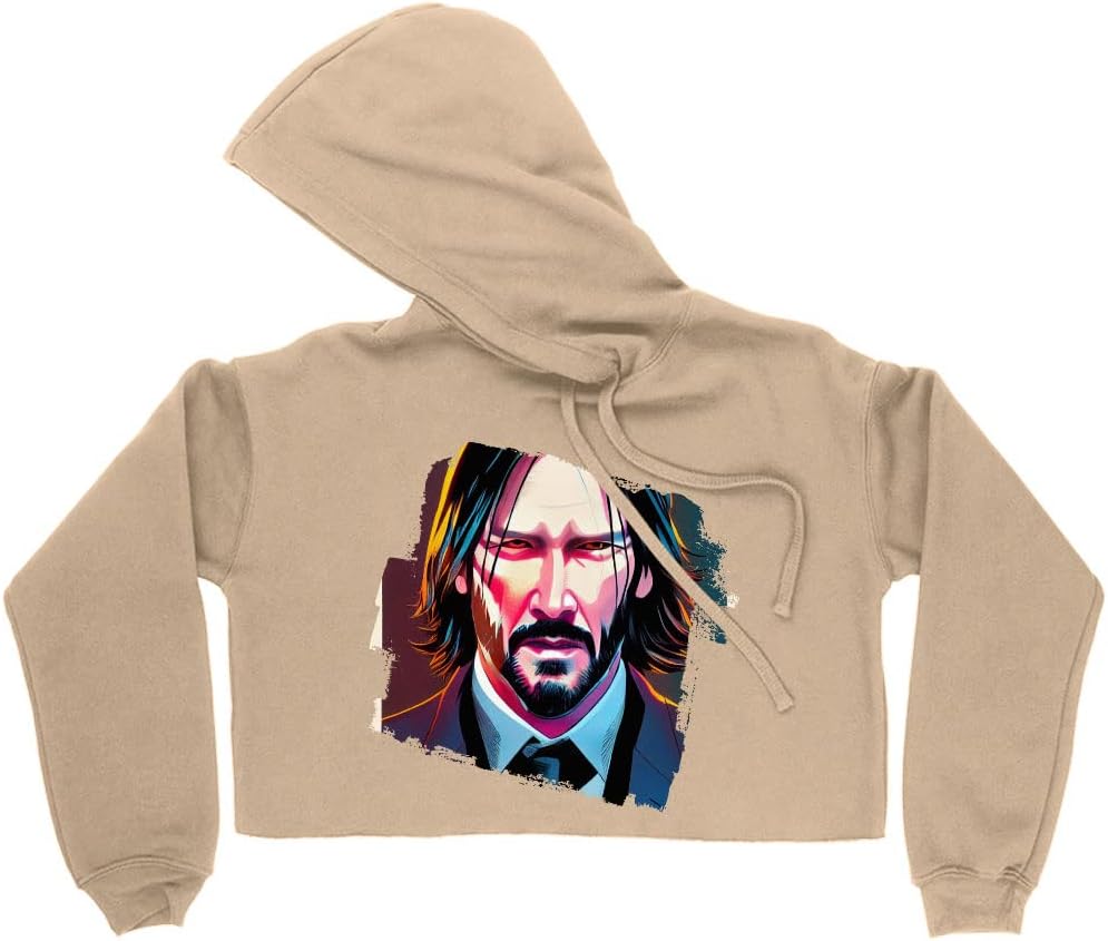 Cartoon Character Women's Cropped Fleece Hoodie - Comic Book Cropped Hoodie for Women - Comic Art Hooded Sweatshirt