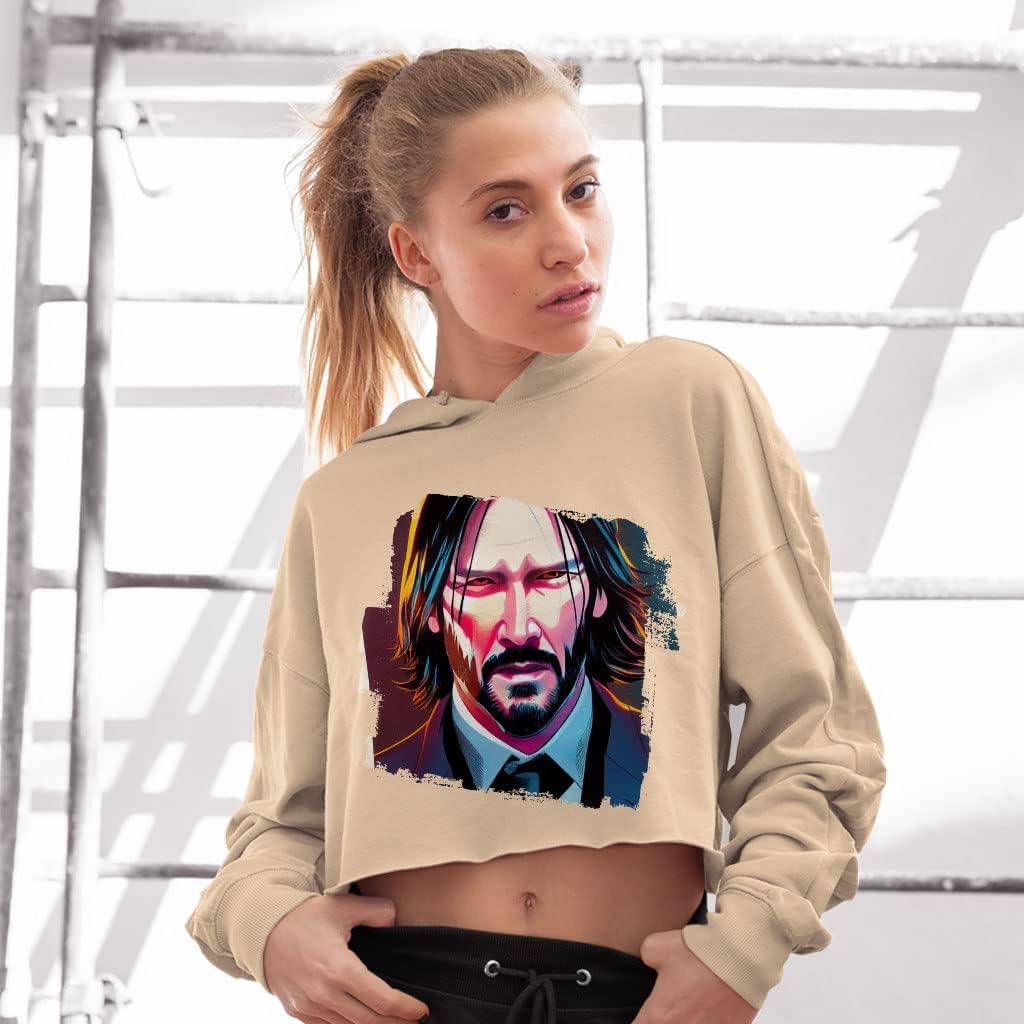 Cartoon Character Women's Cropped Fleece Hoodie - Comic Book Cropped Hoodie for Women - Comic Art Hooded Sweatshirt - Image 2