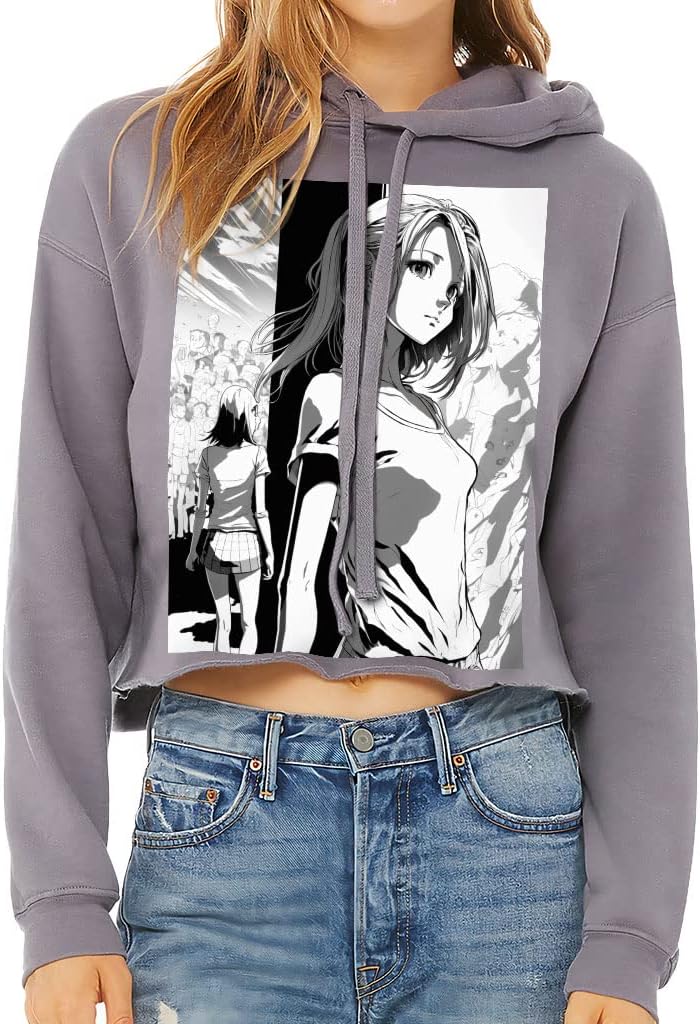 Cartoon Girl Women's Cropped Hoodie - Cute Cropped Hoodie - Character Hooded Sweatshirt
