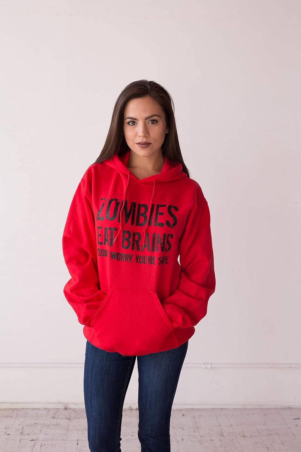 Crazy Dog Unisex Zombies Eat Brains Don't Worry You're Safe Funny Halloween Hoodie - Image 4