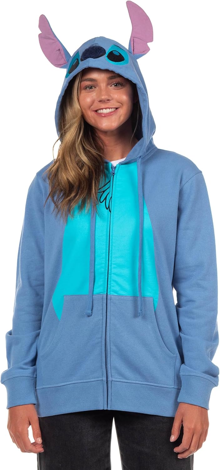 Disney Women's Lilo and Stitch I Am Stitch Costume Sweatshirt Zip Hoodie w\/Embroidered Face and Stand-Up Ears