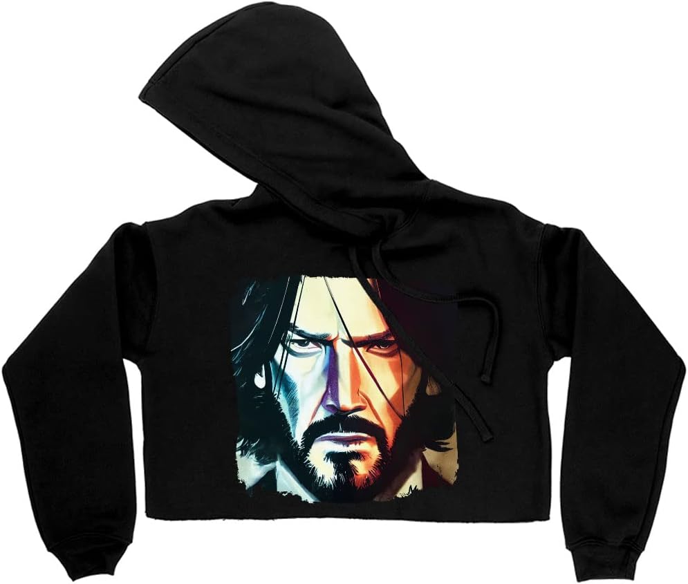 Famous Character Women's Cropped Fleece Hoodie - Cool Guy Cropped Hoodie for Women - Graphic Hooded Sweatshirt
