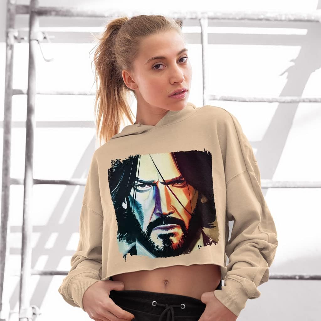 Famous Character Women's Cropped Fleece Hoodie - Cool Guy Cropped Hoodie for Women - Graphic Hooded Sweatshirt - Image 2