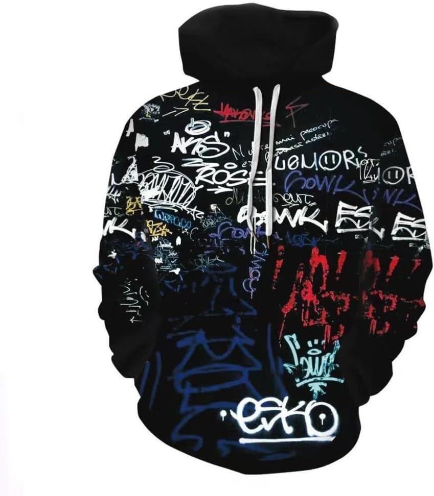 Hwycomfort Men's 3d Printed Novelty Hoodie Hip Hop Hoodies Street Graffiti Sweatshirt Casual Pockets Pullover