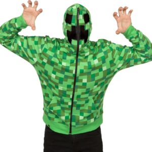 Minecraft Men's Creeper Premium Zip-Up Hoodie, Green