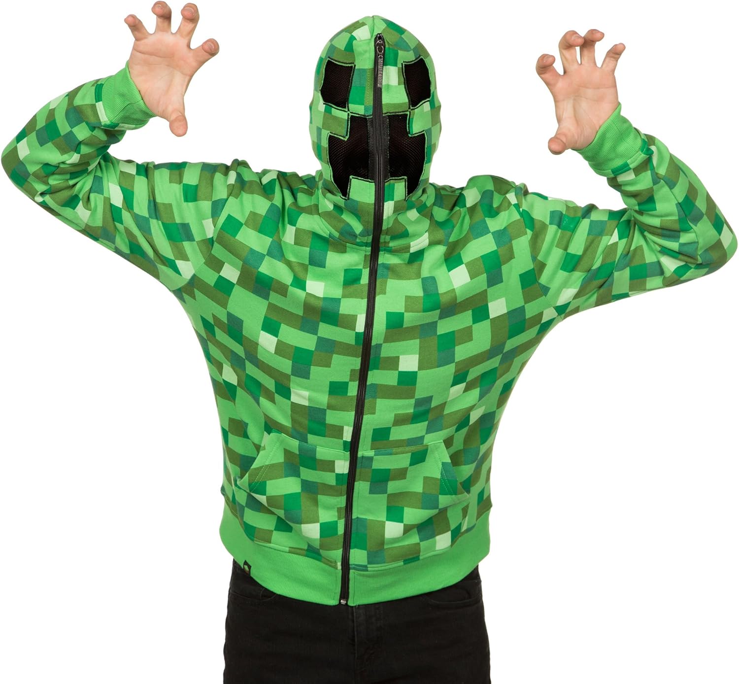 Minecraft Men's Creeper Premium Zip-Up Hoodie, Green
