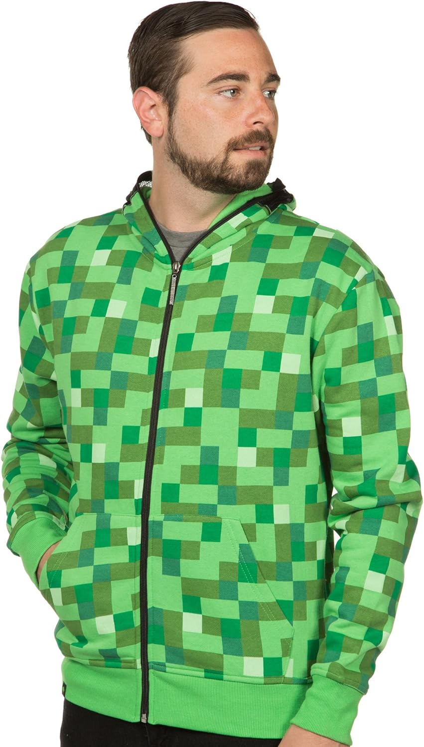 Minecraft Men's Creeper Premium Zip-Up Hoodie, Green - Image 3