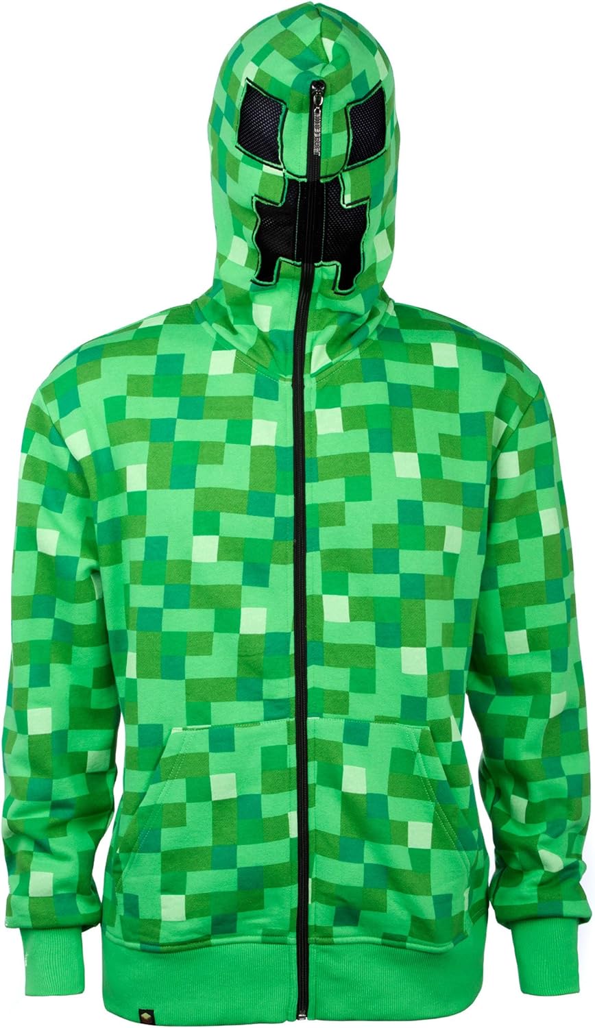 Minecraft Men's Creeper Premium Zip-Up Hoodie, Green - Image 2