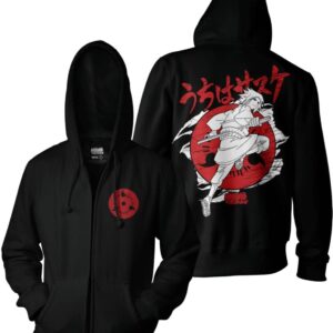 Ripple Junction Naruto Shippuden Adult Zip Hoodie Sasuke Sharingan Anime Sweatshirt Officially Licensed