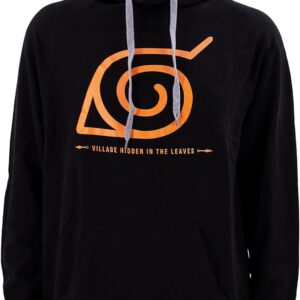Ripple Junction Naruto Shippuden Men's Hooded Sweatshirt Village Hidden in the Leaves Konoha Symbol Anime Officially Licensed