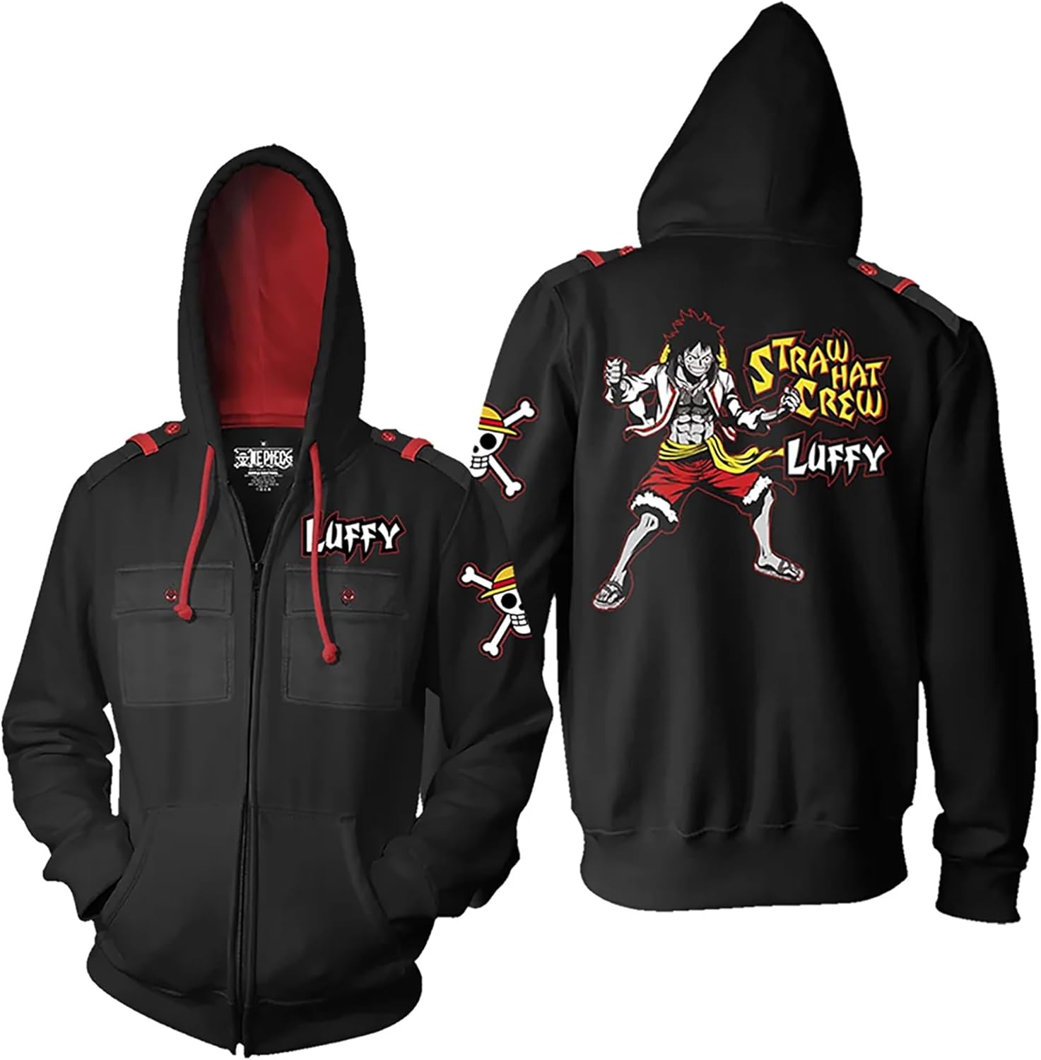 Ripple Junction One Piece Men's Authentic Full Zip Hooded Sweatshirt w\/Chest Pockets Epaulettes Officially Licensed