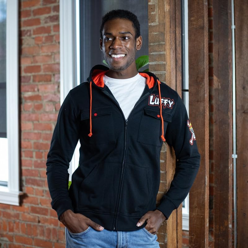 Ripple Junction One Piece Men's Authentic Full Zip Hooded Sweatshirt w\/Chest Pockets Epaulettes Officially Licensed - Image 3