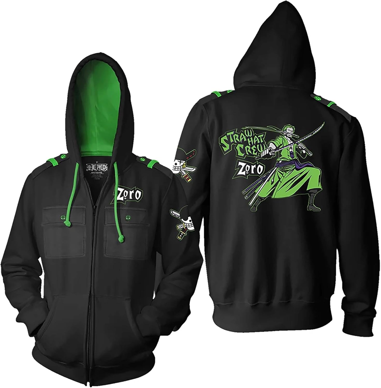 Ripple Junction One Piece Men's Authentic Full Zip Hooded Sweatshirt w\/Chest Pockets Epaulettes Officially Licensed - Image 8