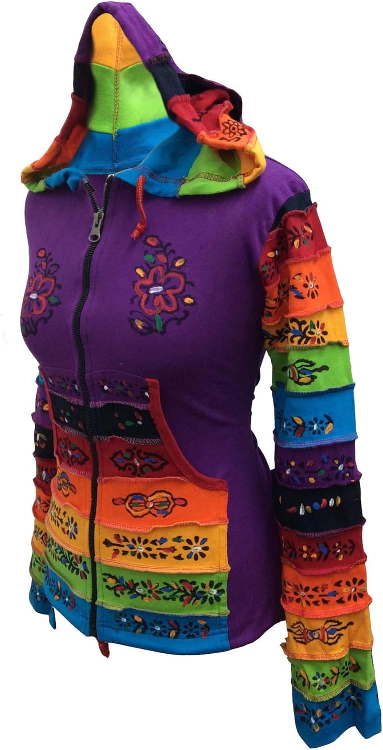 Shopoholic Fashion Women Rainbow Sleeved Flower Patch Hoodie - Image 3