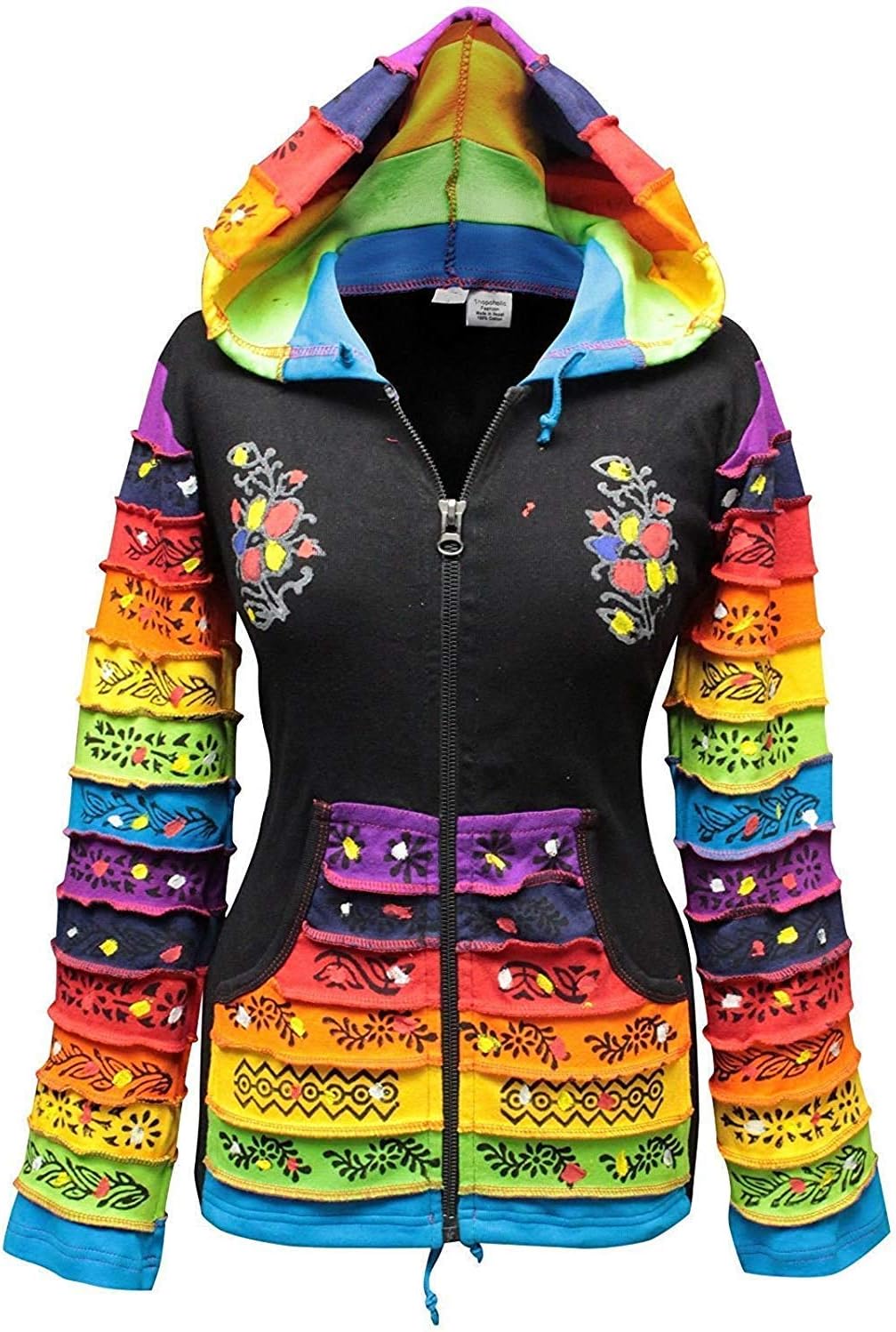 Shopoholic Fashion Women Rainbow Sleeved Flower Patch Hoodie - Image 6