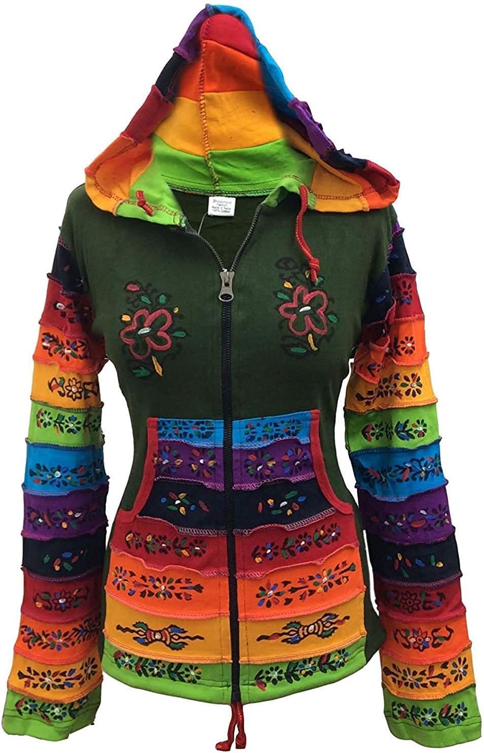 Shopoholic Fashion Women Rainbow Sleeved Flower Patch Hoodie - Image 8