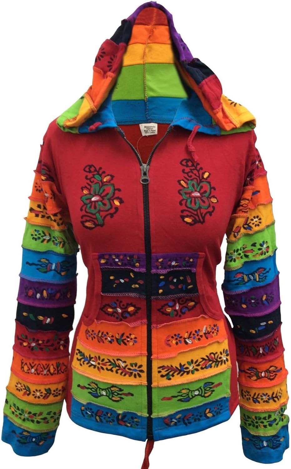 Shopoholic Fashion Women Rainbow Sleeved Flower Patch Hoodie - Image 7