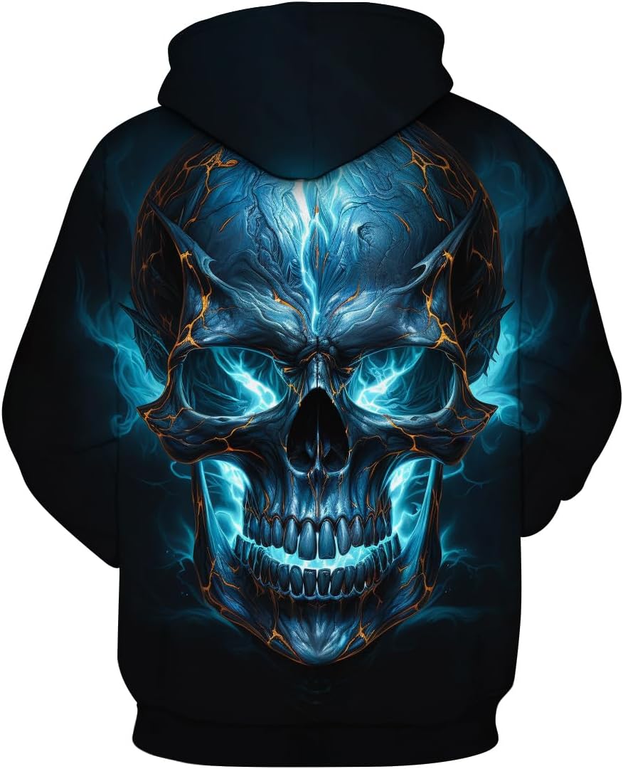 TiwBski Men's Novelty Skull Print Hoodies Sweatshirt Pullover with Pocket - Image 2
