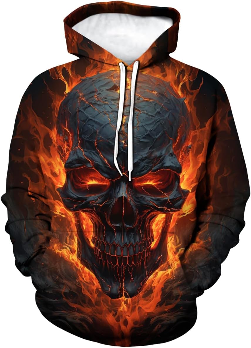 TiwBski Men's Novelty Skull Print Hoodies Sweatshirt Pullover with Pocket - Image 9
