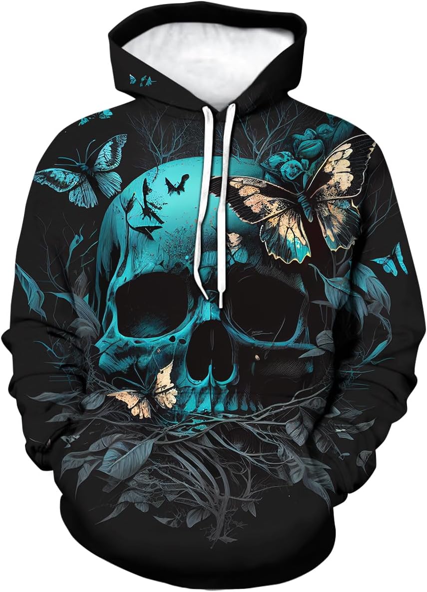 TiwBski Men's Novelty Skull Print Hoodies Sweatshirt Pullover with Pocket - Image 6