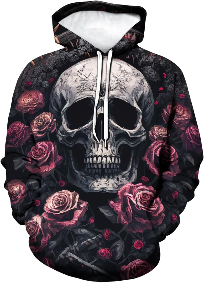 TiwBski Men's Novelty Skull Print Hoodies Sweatshirt Pullover with Pocket - Image 11