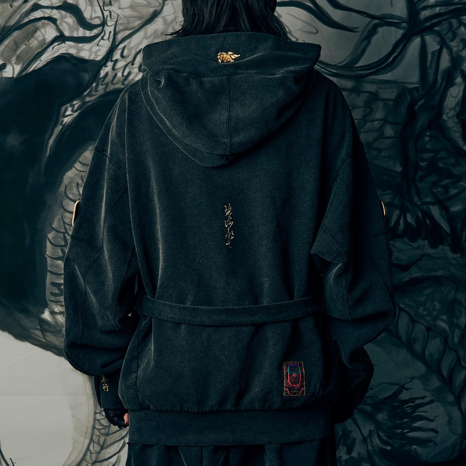 XYXIONGMAO Men's Black Futuristic Techwear Streetwear Hoodies Japanese Hip Hop Kanji Designer Baggy Hoodie - Image 4